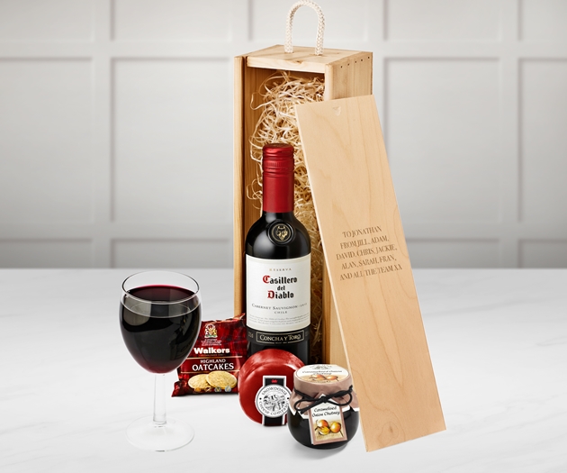 Housewarming Wine & Cheese Gift Set With Engraved Personalised Lid